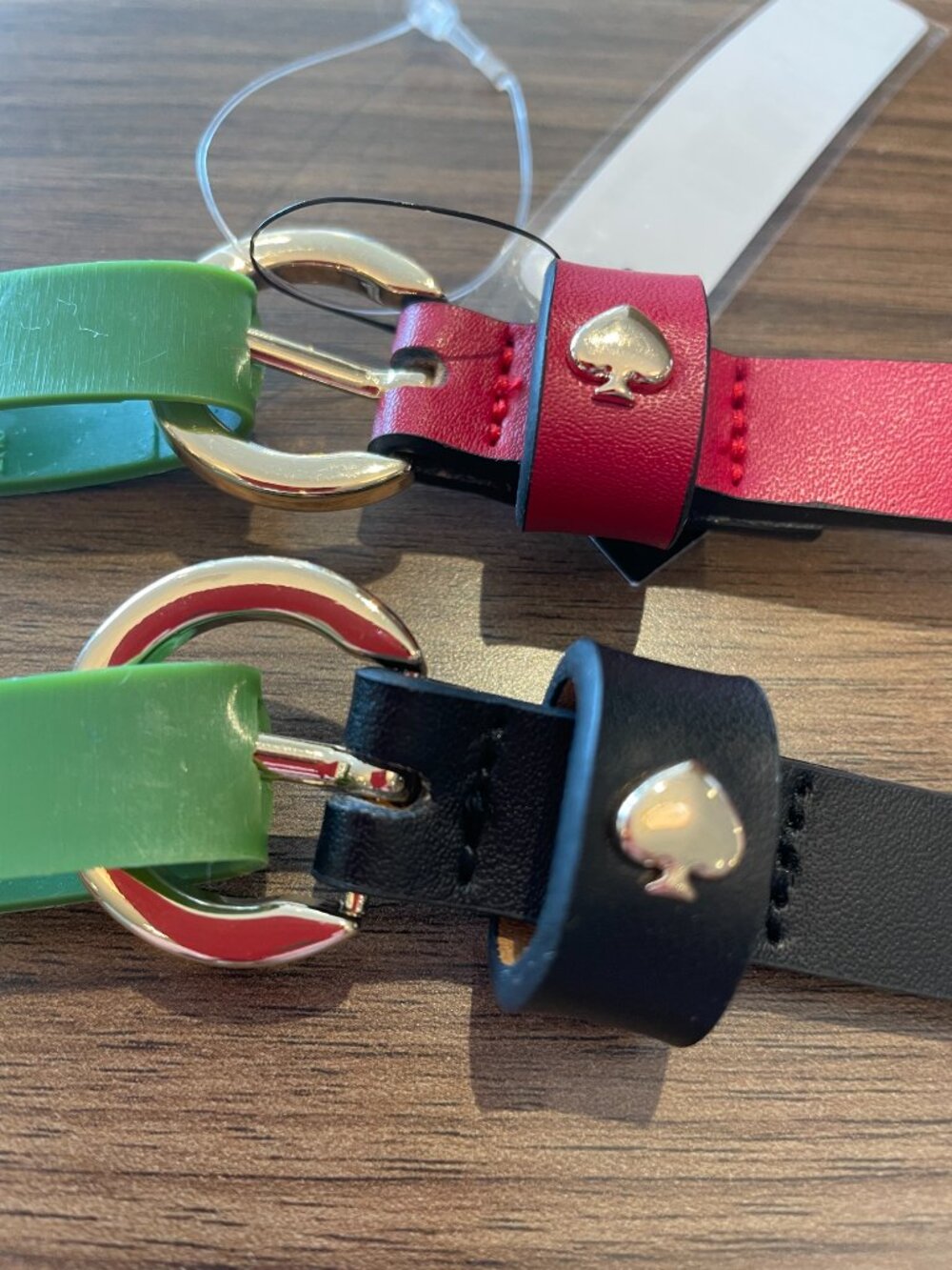 kate spade Womens Leather Skinny Belts Set of 2 Black Red Spade Logo Gold Large - Picture 2 of 6
